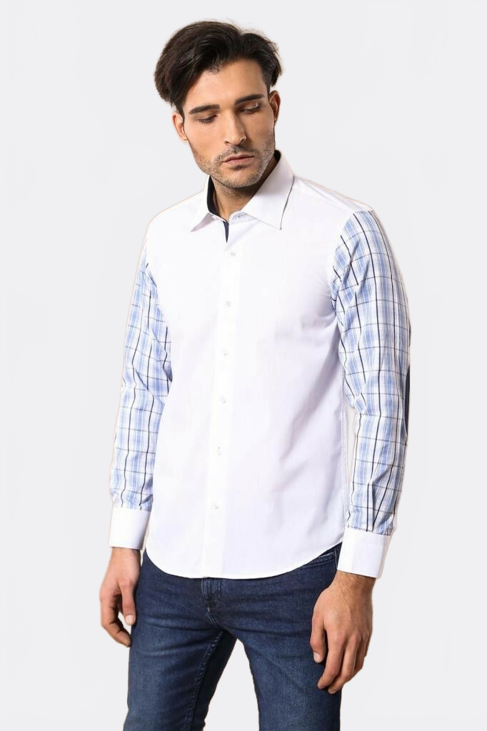 Plaid Arm White Shirt-Wessi