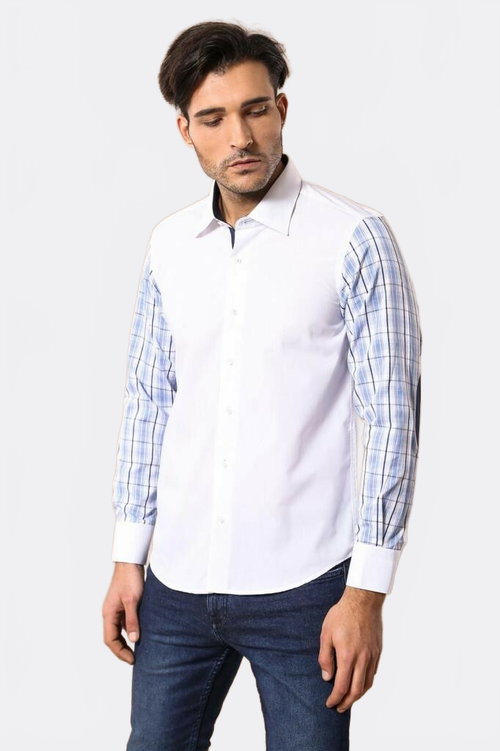 Plaid Arm White Shirt-Wessi
