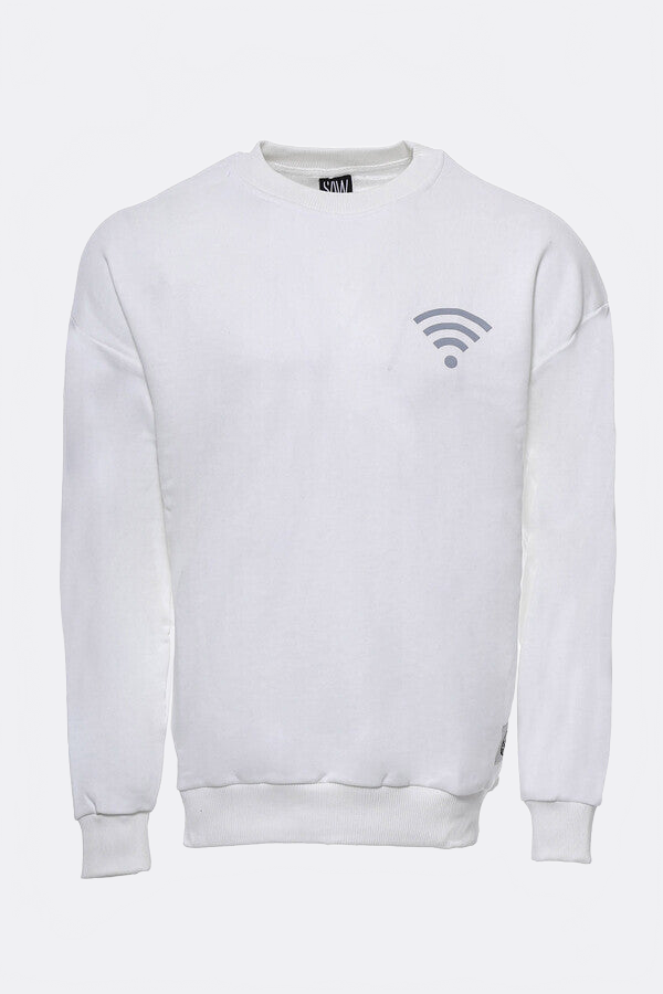 Crew Neck Both Side Printed White Sweatshirt - Wessi
