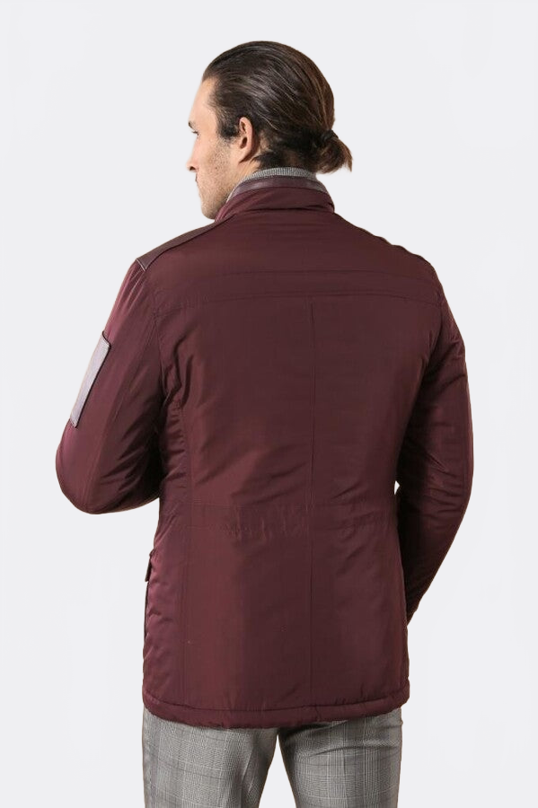 Leather Modeled Burgundy Slim Fit Quilted Jacket - Wessi