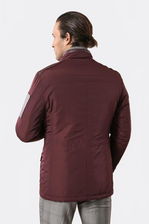 Leather Modeled Burgundy Slim Fit Quilted Jacket - Wessi