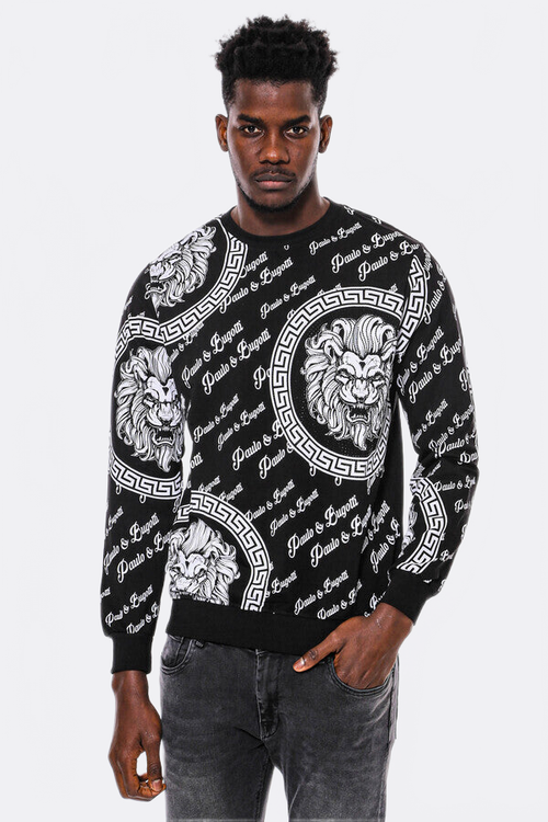 Slim Fit Patterned Black Sweatshirt - Wessi