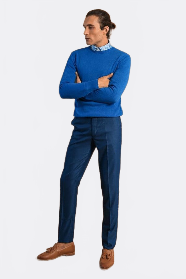 Circle Collar Indigo Color Sweater - Wessi