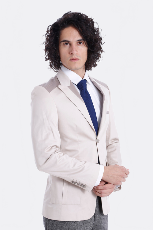 Double Buttons Bag Pocket Shoulder Piece Cream Jacket-Wessi