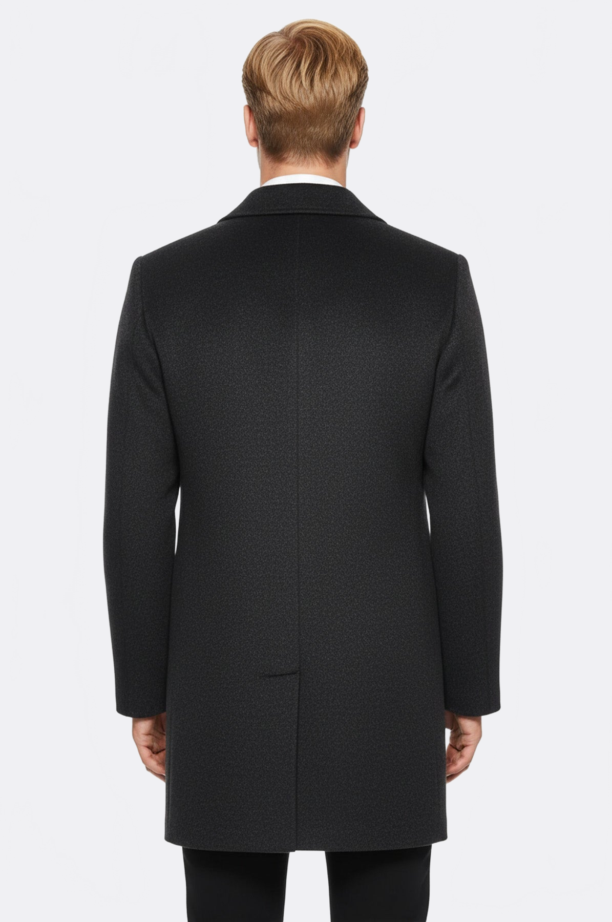 Dark Grey Hidden Button Peak Lapel Coat - Wessi