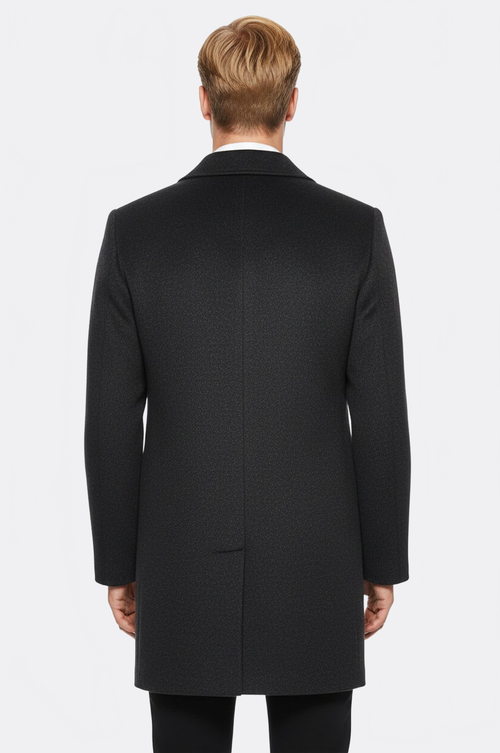 Dark Grey Hidden Button Peak Lapel Coat - Wessi