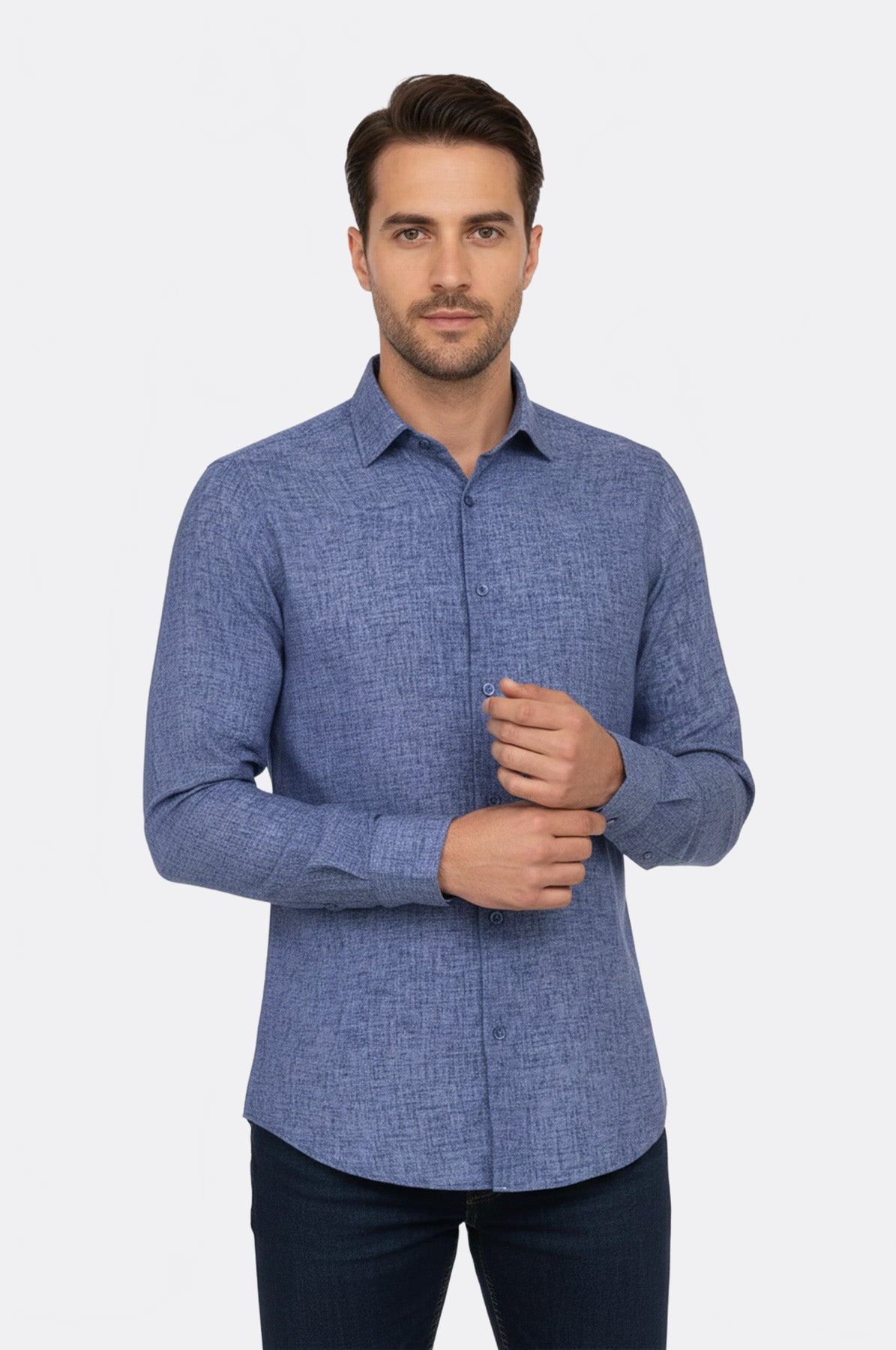 Slim Fit Patterned Navy Blue Men Shirt - Wessi