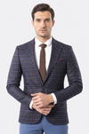 Double Breasted Plaid Burgundy Blazer - Wessi