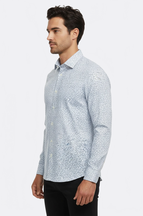 Blue Floral Patterned Slim Fit White Men Shirt - Wessi