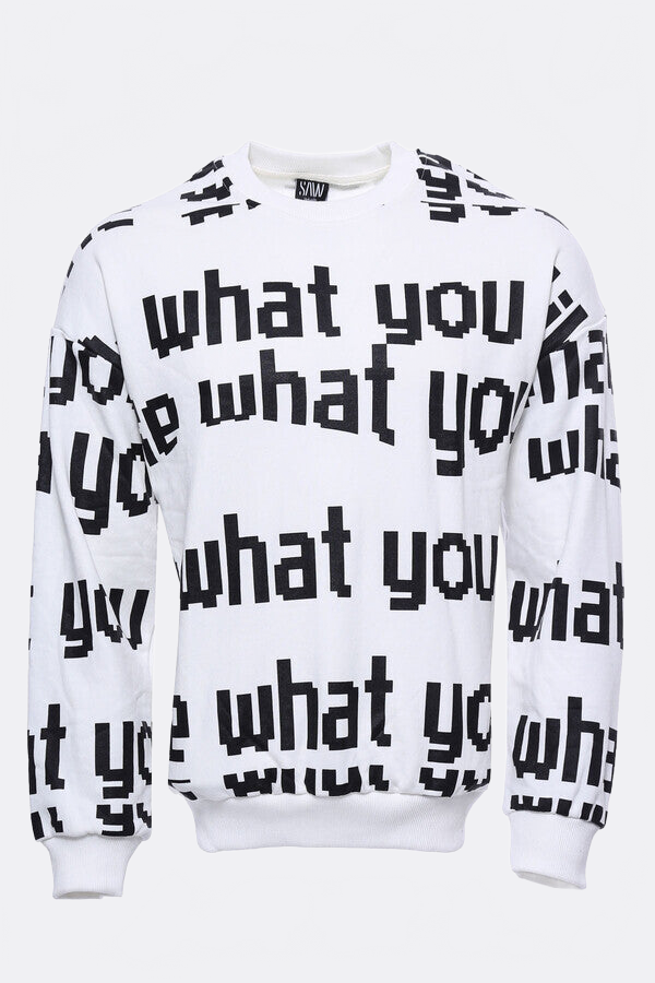 White Printed Circle Neck Sweatshirt - Wessi