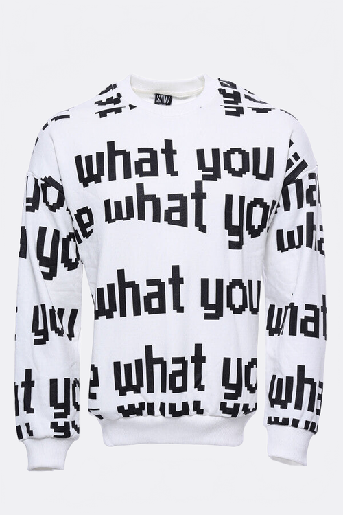 White Printed Circle Neck Sweatshirt - Wessi