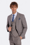 Checked Slim Fit Light Brown Men Suit - Wessi