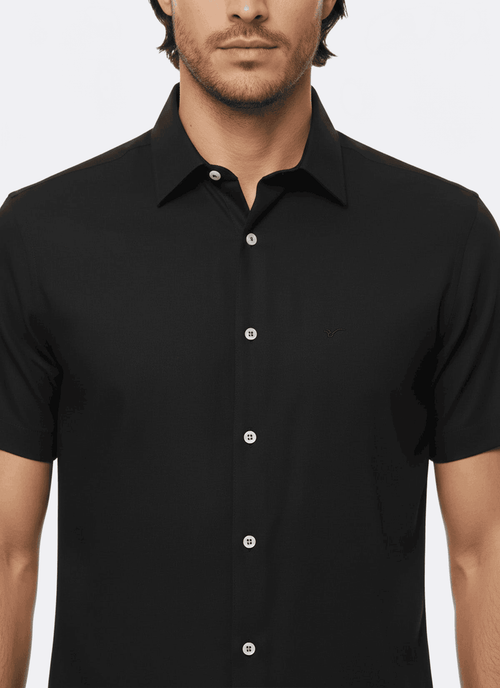 Short Sleeves Cotton Black Men Shirt - Wessi