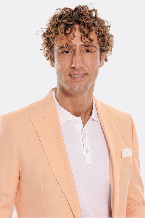 Patterned 2 Piece Slim Fit Yellow Men Suit - Wessi