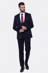Patterned Navy Blue Vested Suit | Wessi