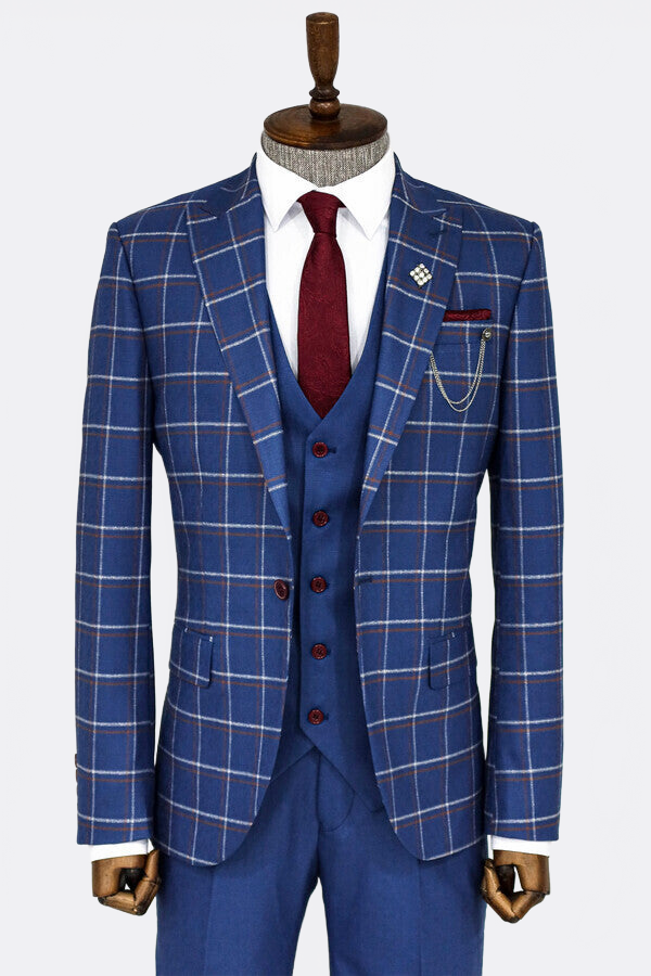 Checked Blue Men Suit - Wessi