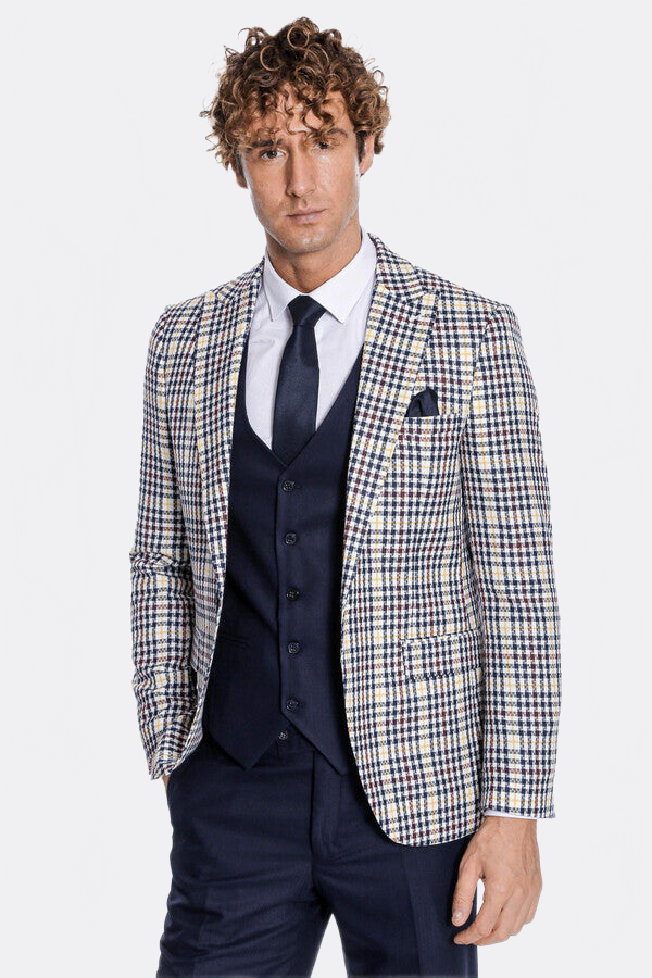 Plaid Navy Blue Men Suit - Wessi