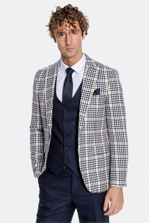 Plaid Navy Blue Men Suit - Wessi