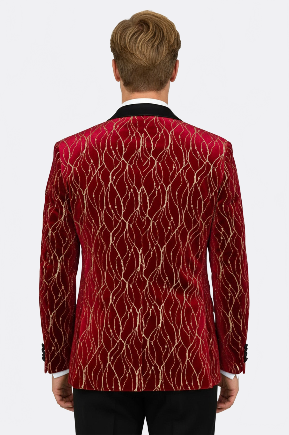 Patterned Burgundy Men Prom Blazer - Wessi