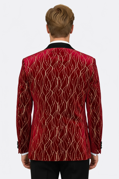 Patterned Burgundy Men Prom Blazer - Wessi