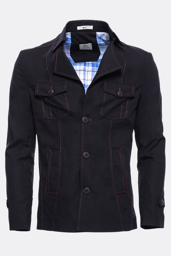 Navy Blue Cotton Trench Coat - Wessi