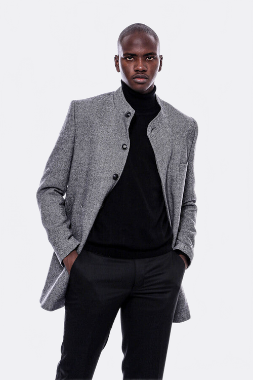 Mandarin Collar Grey Short Coat - Wessi