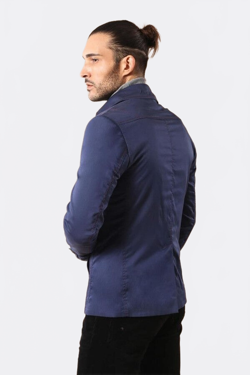 Navy Blue Cotton Trench Coat - Wessi