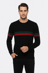 Crew Neck Knitwear Chest Striped Over Black - Wessi
