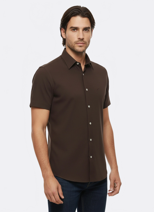 Short Sleeve Cotton Brown Men Shirt - Wessi