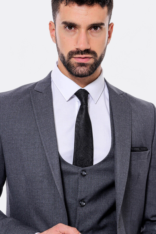 Plain Slim Fit Anthracite Men Suit - Wessi