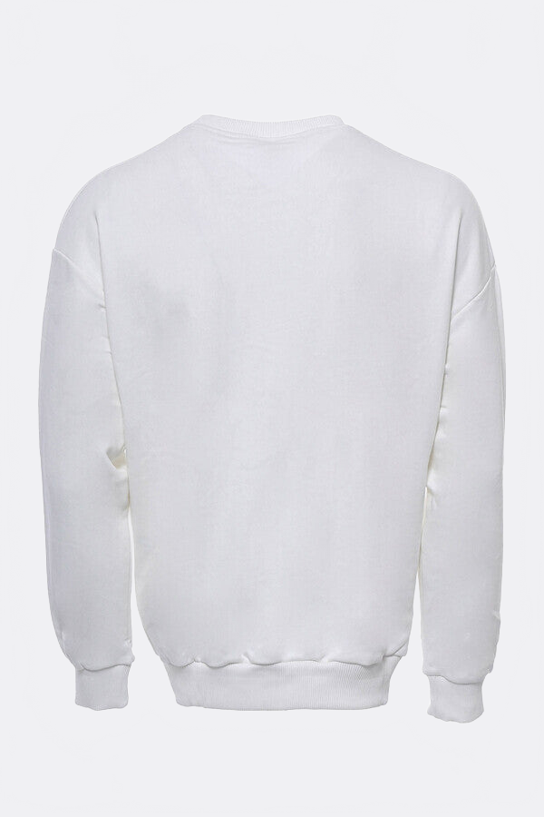 Circle Neck Front Printed Men's White Sweatshirt - Wessi