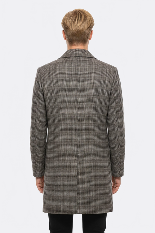 Brown Checked Hidden Button Coat - Wessi