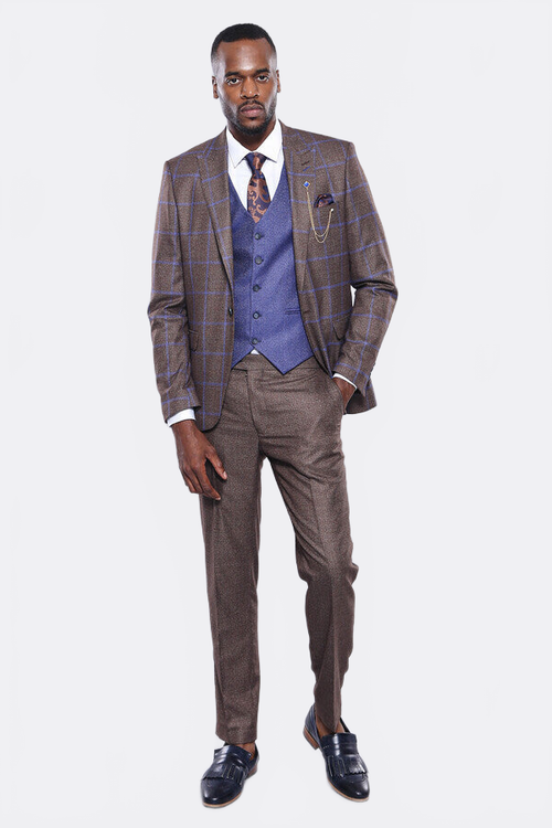 Brown Blue Checked Suit | Wessi - Wessi