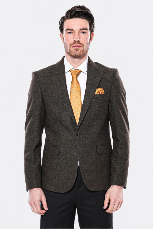 Peak Lapel Khaki Men's Blazer - Wessi