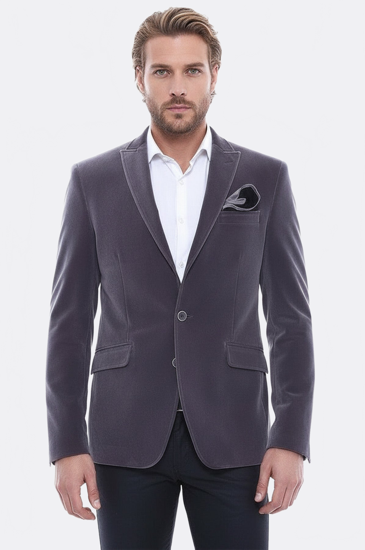 Velvet Slim Fit Grey Men Blazer - Wessi