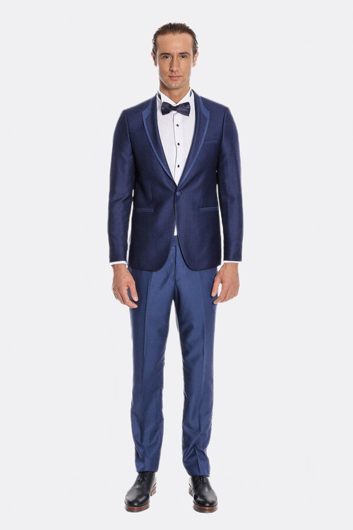 Dot Patterned Dark Blue Tuxedo - Wessi