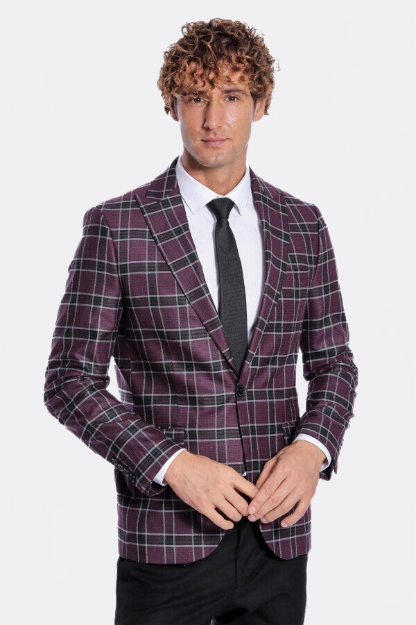 Slim Fit Peak Lapel Purple Men Blazer - Wessi
