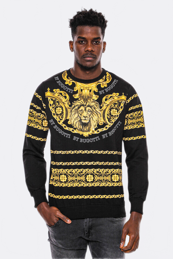 Patterned Slim Fit Black Yellow Sweatshirt - Wessi