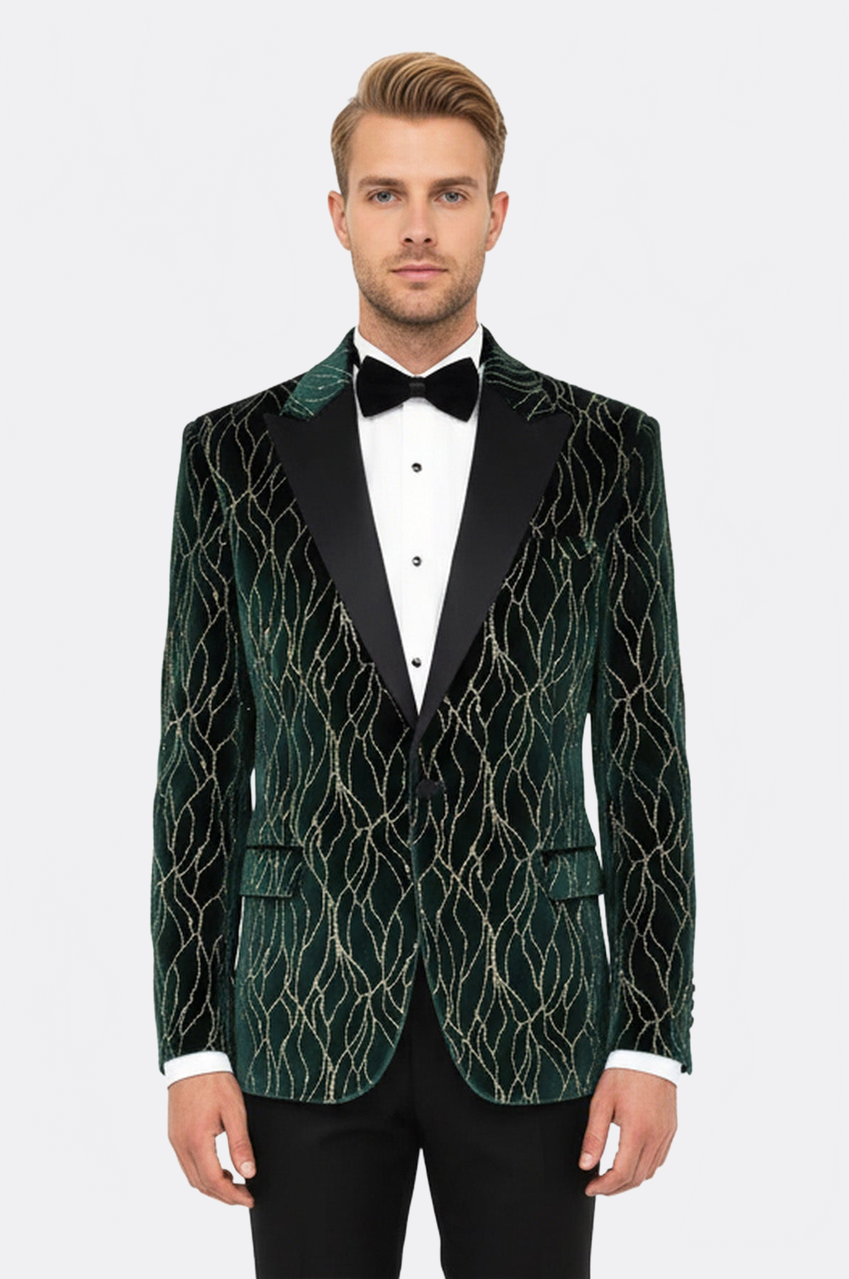 Patterned Dark Green Men Prom Blazer - Wessi