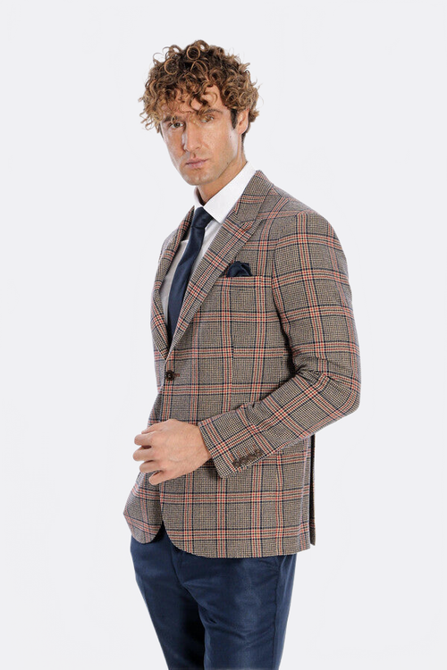 Checked Navy Blue Men Blazer - Wessi