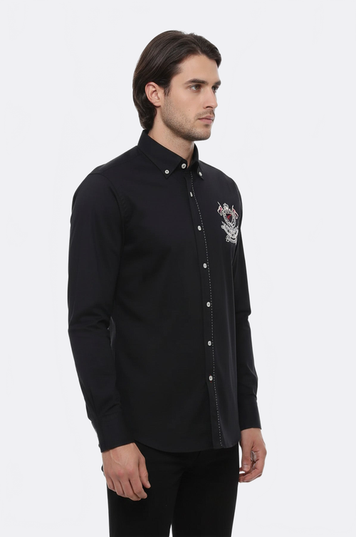 Emblemed Long Sleeve Black Shirt - Wessi