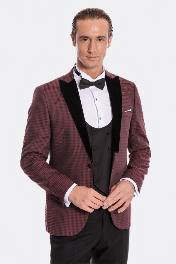 Plaid Patterned Burgundy Tuxedo | Wessi