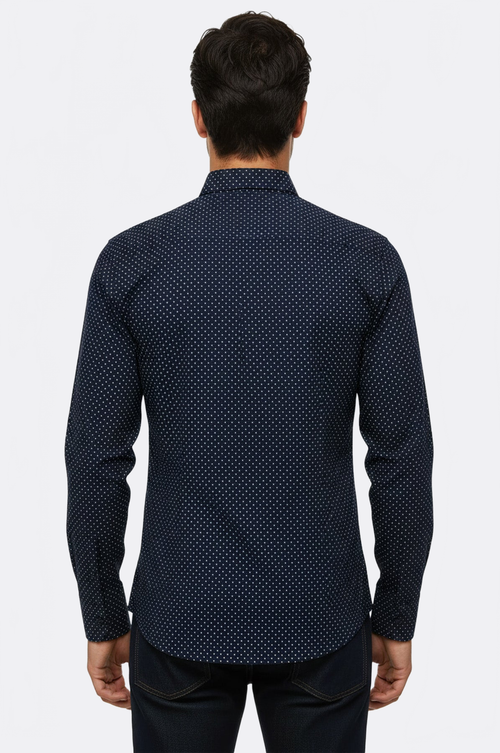Patterned Slim Fit Navy Blue Men Shirt - Wessi