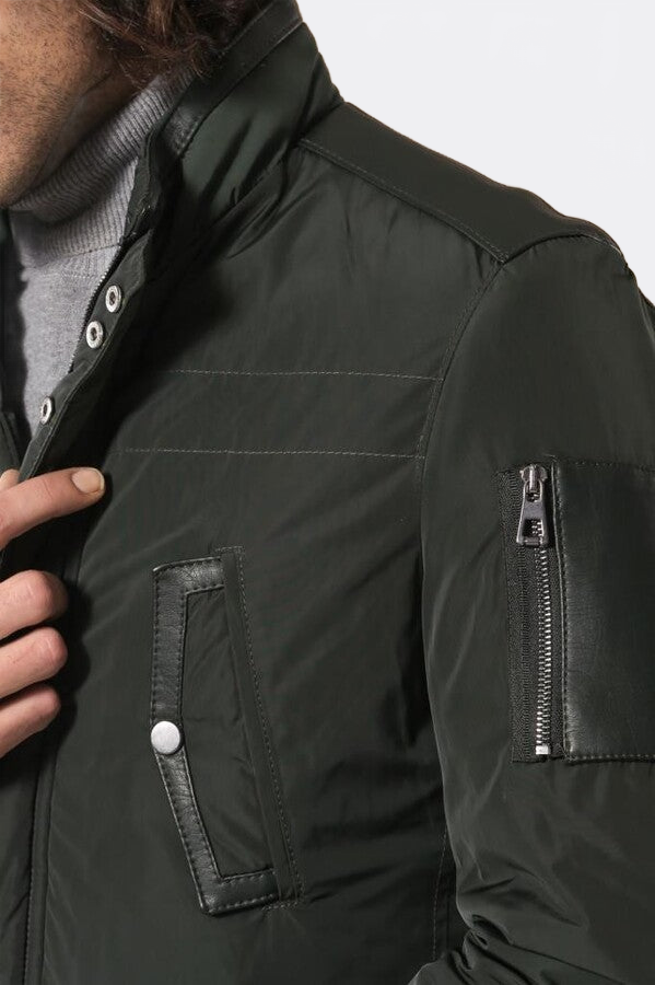 Leather Modeled Green Slim Fit Quilted Jacket - Wessi