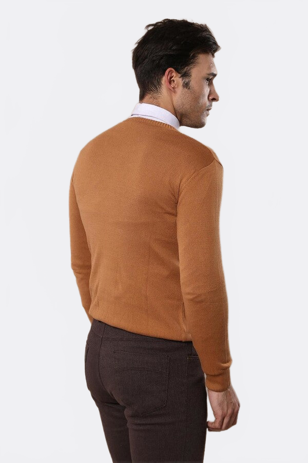 V Neck Brown Sweater - Wessi