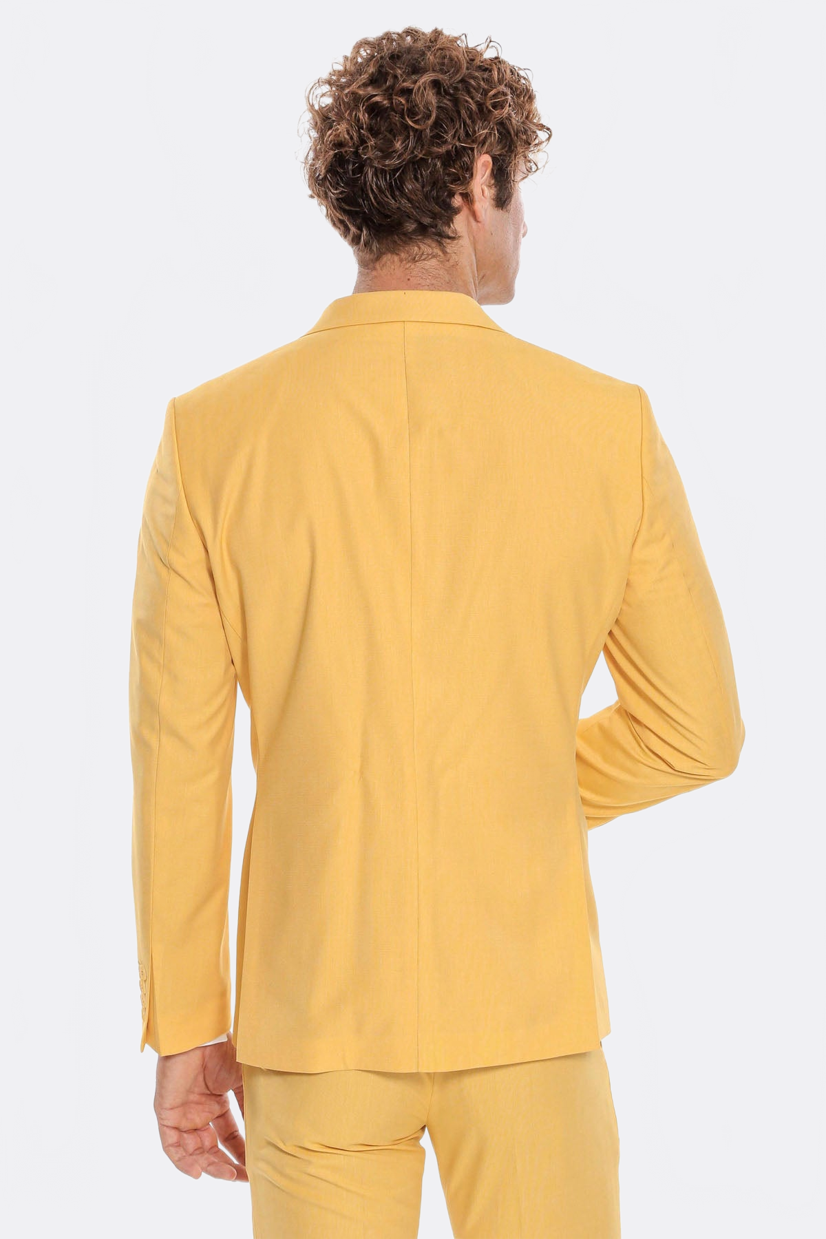 2 Piece Patterned Slim Fit Yellow Men Suit - Wessi
