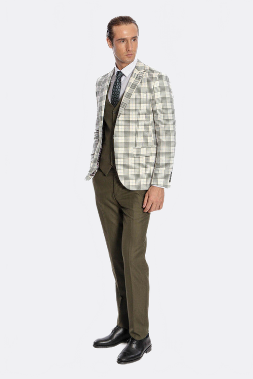 Checked Slim Fit Green Men Suit - Wessi