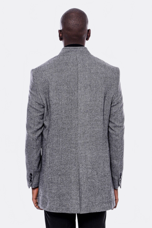 Mandarin Collar Grey Short Coat - Wessi