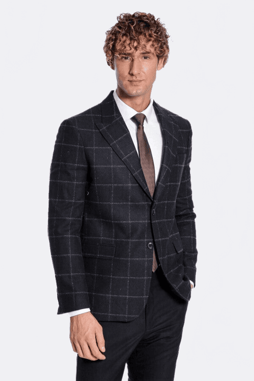 Plaid Wool Black Men Blazer - Wessi