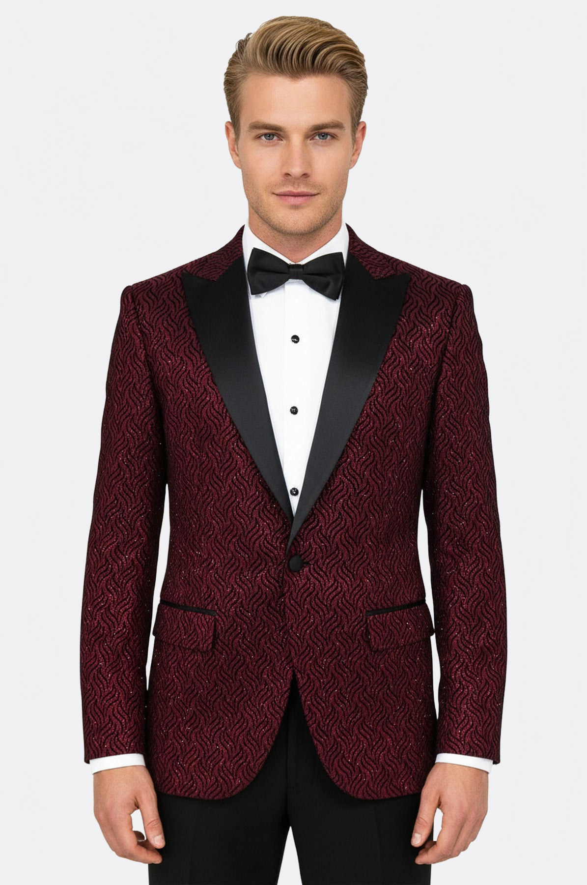 Shiny Patterned Burgundy Prom Blazer - Wessi